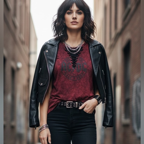 AC/DC Tops - AC/DC sleeveless red muscle tee bleach dye effect s 34-36